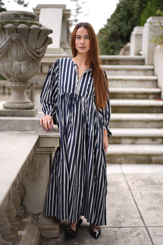Mohini Midi Dress - Midnight Stripes