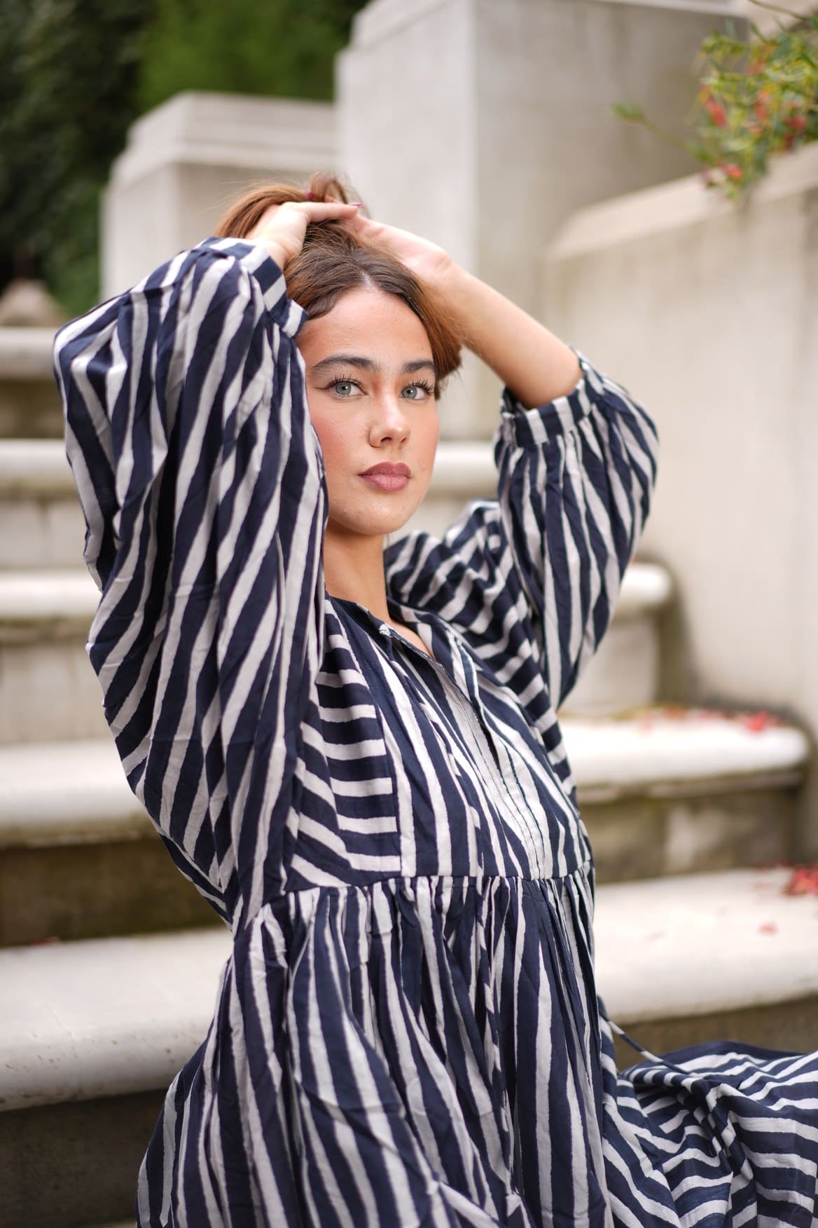 Mohini Midi Dress - Midnight Stripes