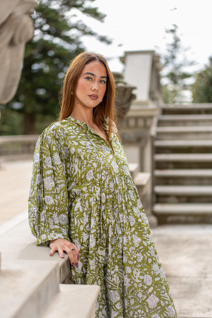 Mohini Midi Dress - Olive Bloom