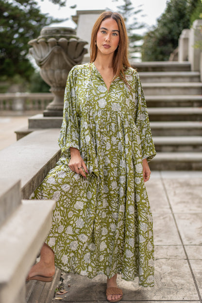 Mohini Midi Dress - Olive Bloom