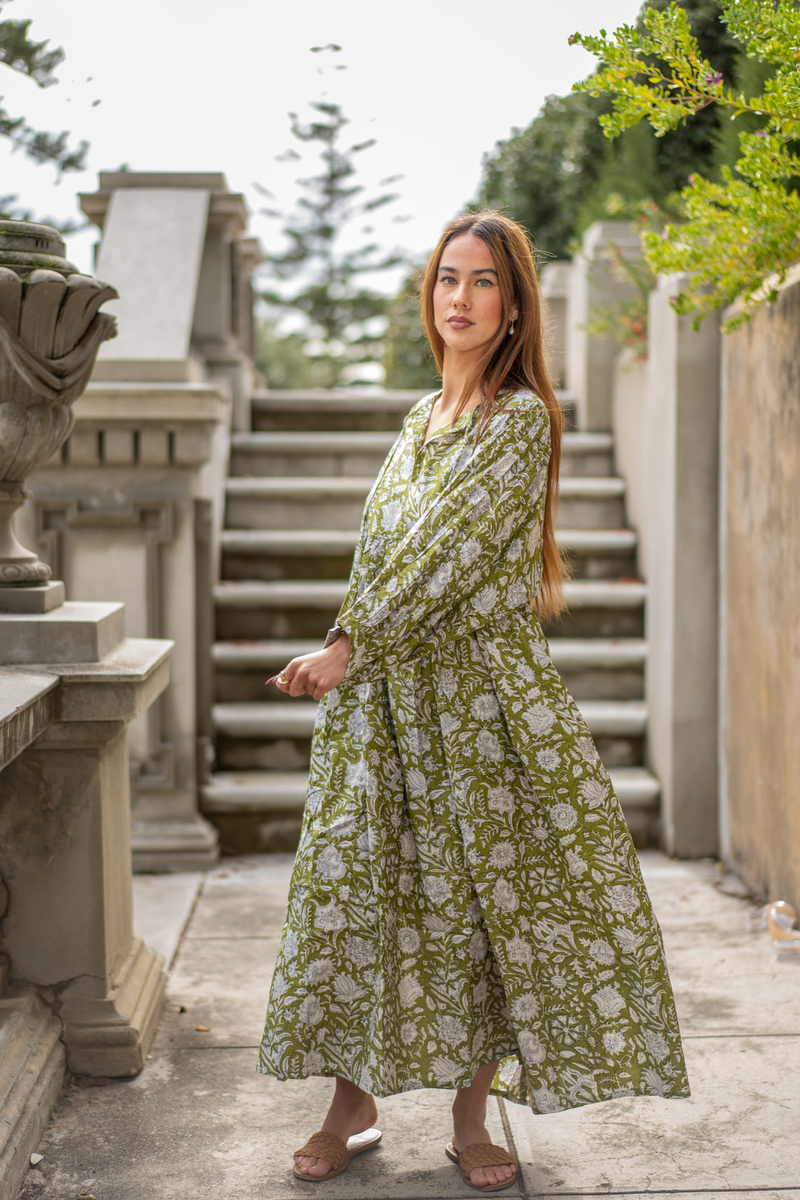 Mohini Midi Dress - Olive Bloom
