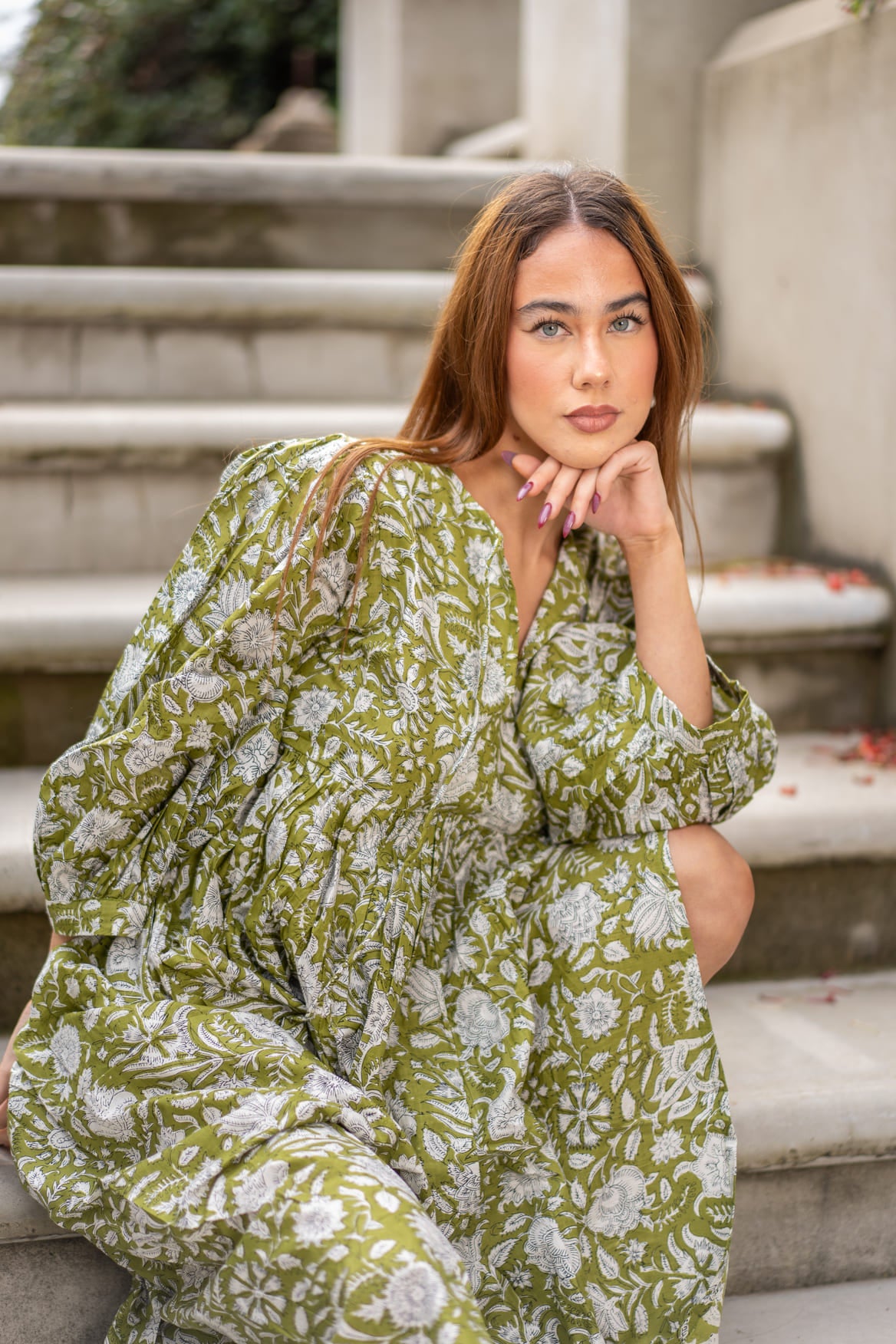 Mohini Midi Dress - Olive Bloom