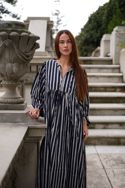 Mohini Midi Dress - Midnight Stripes