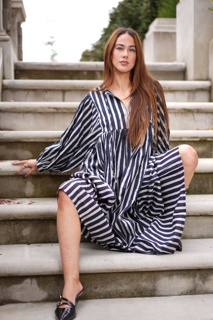 Mohini Midi Dress - Midnight Stripes