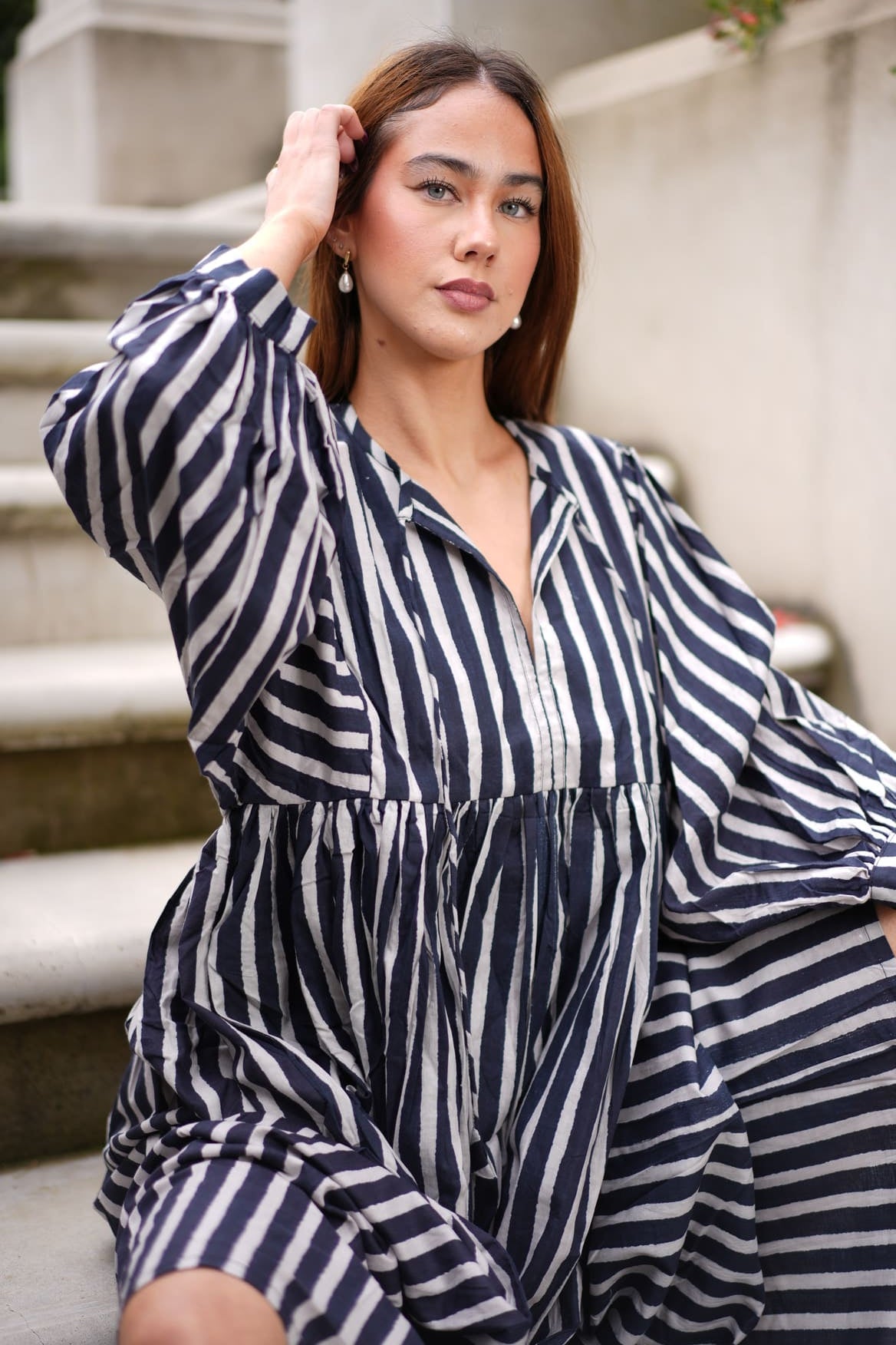 Mohini Midi Dress - Midnight Stripes