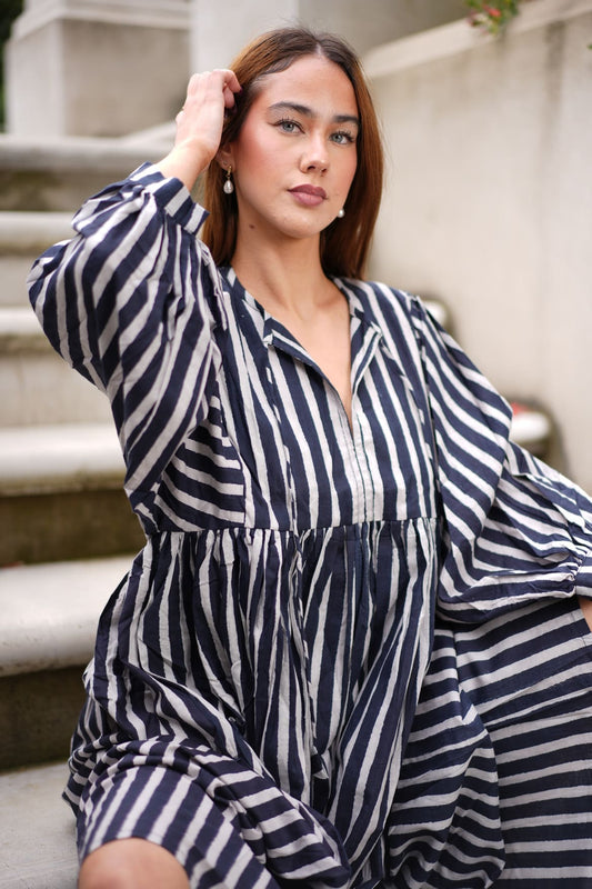Mohini Midi Dress - Midnight Stripes
