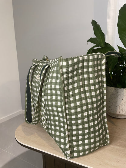 Tote Bag - Green Check Seed