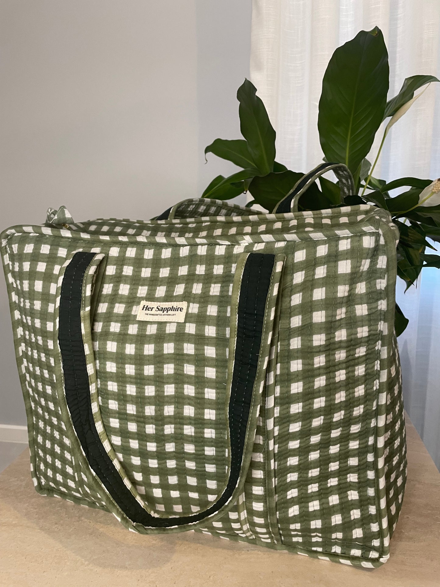 Tote Bag - Green Check Seed